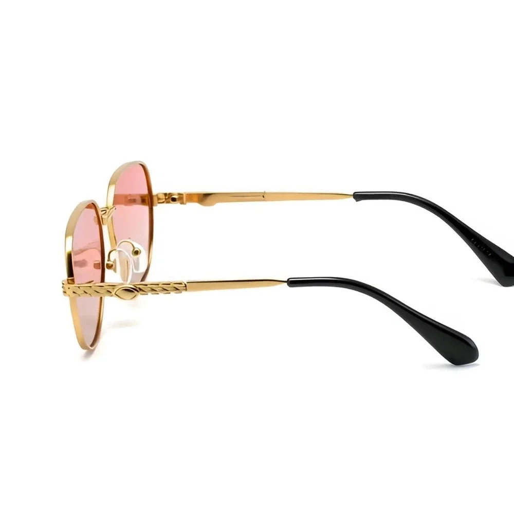 Gold Square Fashion Sunglasses Pink Gradient Lens‎ Retro 70s Braided Temple Mens